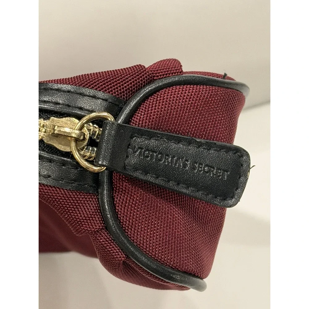 Victoria's Secret Small Maroon/Gold Travel Makeup Bag Case Cosmetic Bag  8